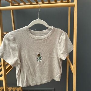 Cotton On Light Gray Tee with Sunflower Embroidery